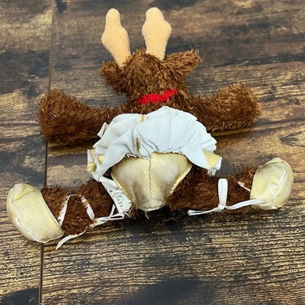 Hallmark Reindeer Ballerina Plush Brown Shaggy Tinsel Gold Tutu‎ Bell Holiday